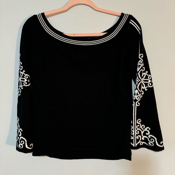 Bette Paige Vintage Silk Blend Black & White Off Shoulder Sweater XL - Picture 4 of 7